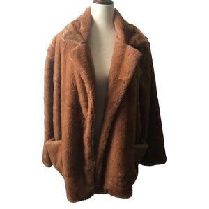 Bobeau Faux Fur Coat Teddy Jacket Camel Color Size 1X Pockets New with Tags